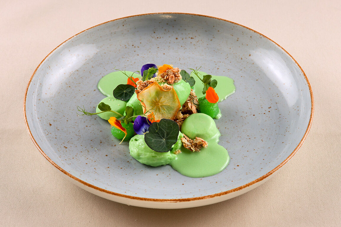 Colorful dish with eggplant.